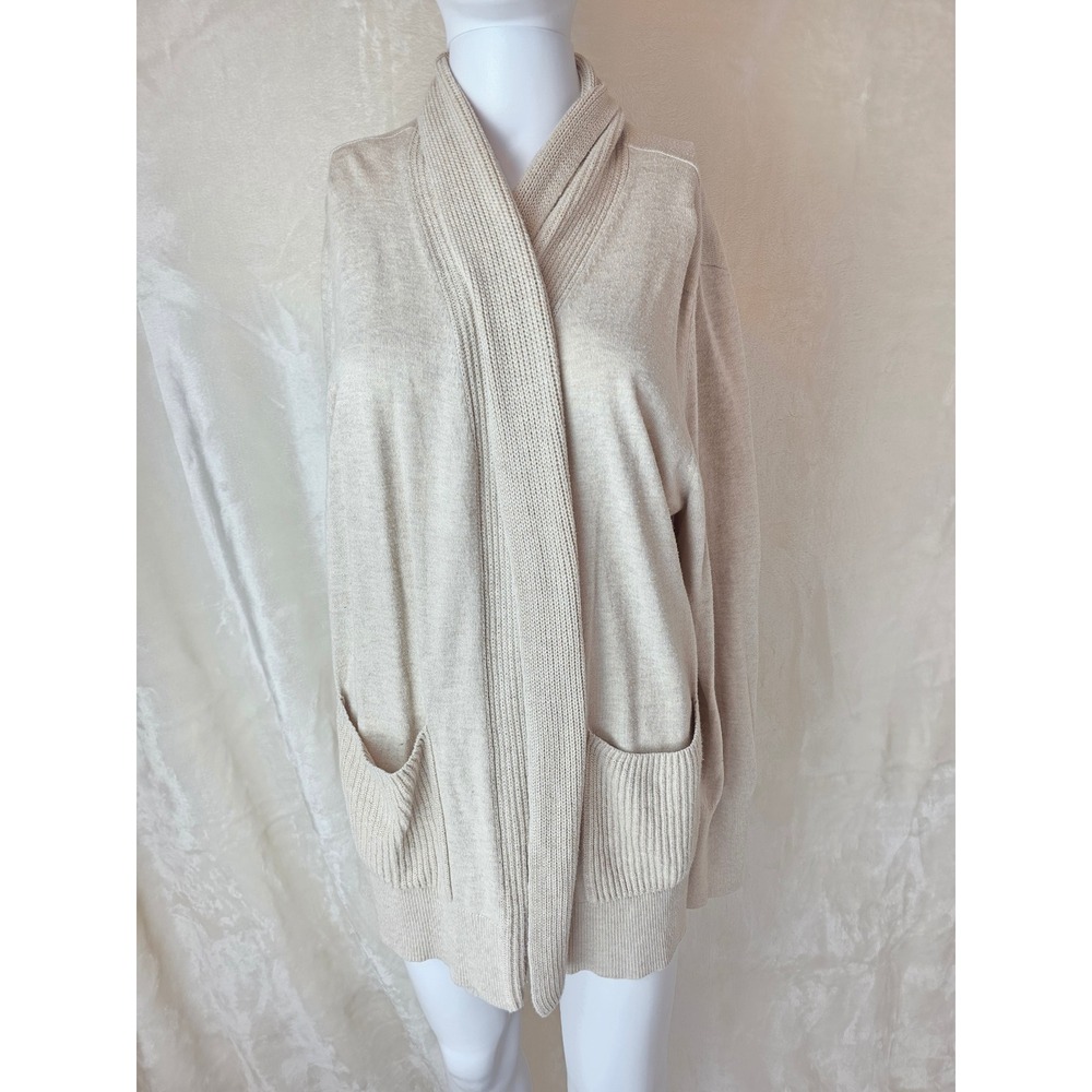 White Stag Beige Knit Shawl Collar‎ Cardigan Sweater L G 12 14 Pockets